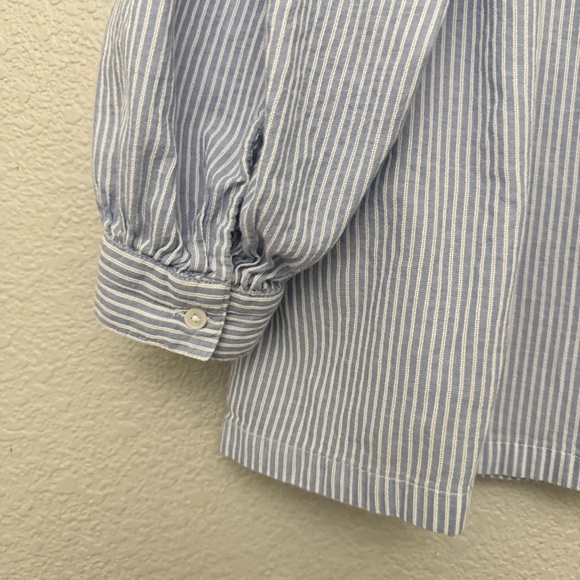 Style & Co Blue Stripe Lace Trim Pintuck Blouse Boho Peasant Top Size XL - Picture 11 of 16